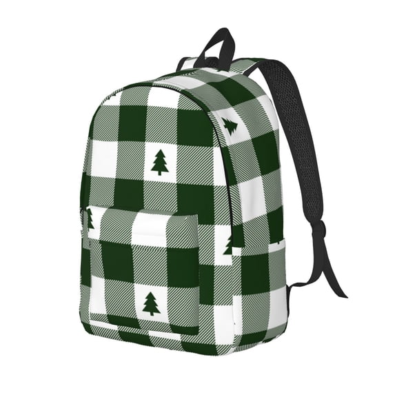 Rateoe Green White Lumberjack Plaid Pattern Durable Canvas Backpack for Men & Women – Stylish & Lightweight – Adjustable Straps, Multiple Pockets – Fits 15-17 Inch LaptopsMedium
