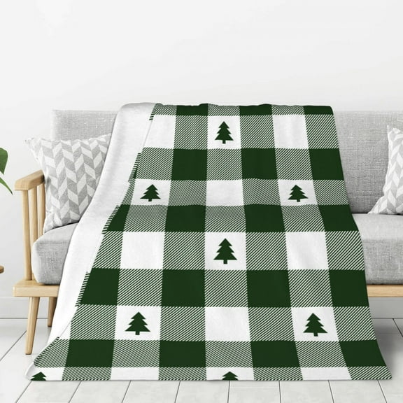 Rateoe Green White Lumberjack Plaid Pattern Flannel Throw Blanket, Ultra-soft Blanket for Bed, Couch, Car, Hypoallergenic Anti-pilling blanket-50"x40"(Vertical)