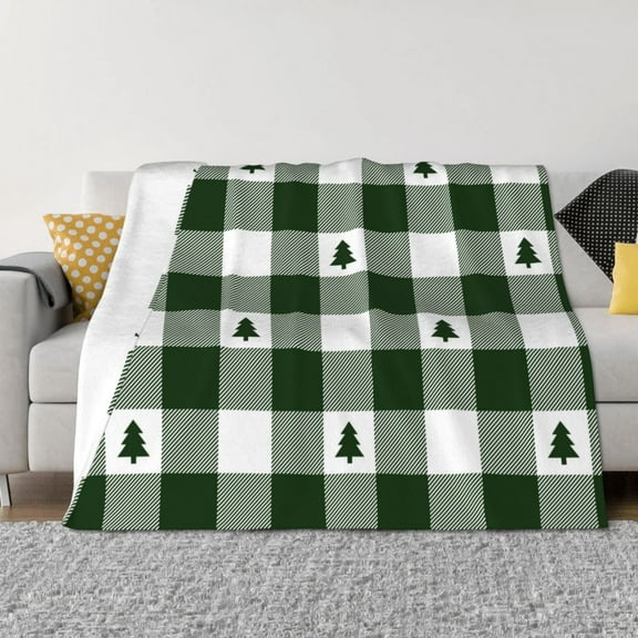 Rateoe Green White Lumberjack Plaid Pattern Flannel Throw Blanket, Ultra-soft Blanket for Bed, Couch, Car, Hypoallergenic Anti-pilling blanket-60"x50"(Horizontal)