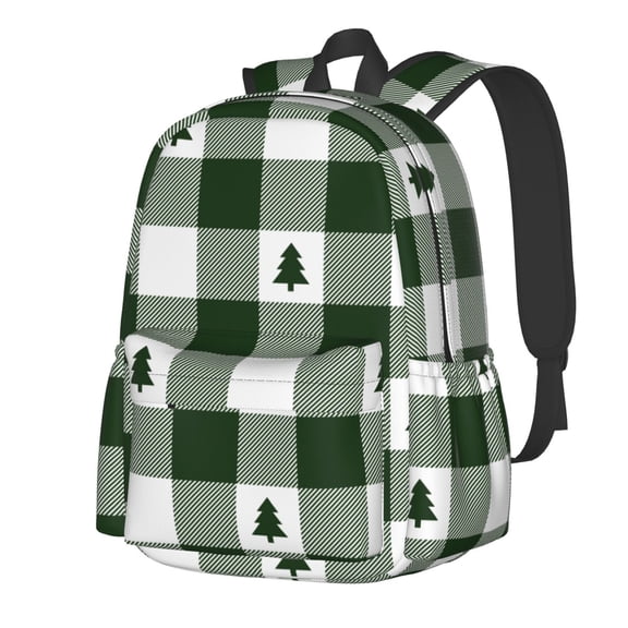Rateoe Green White Lumberjack Plaid Pattern Student Backpack,Backpack for School,Lightweight Bag,Travel Backpack,Outdoor Backpack,Large Capacity Backpack