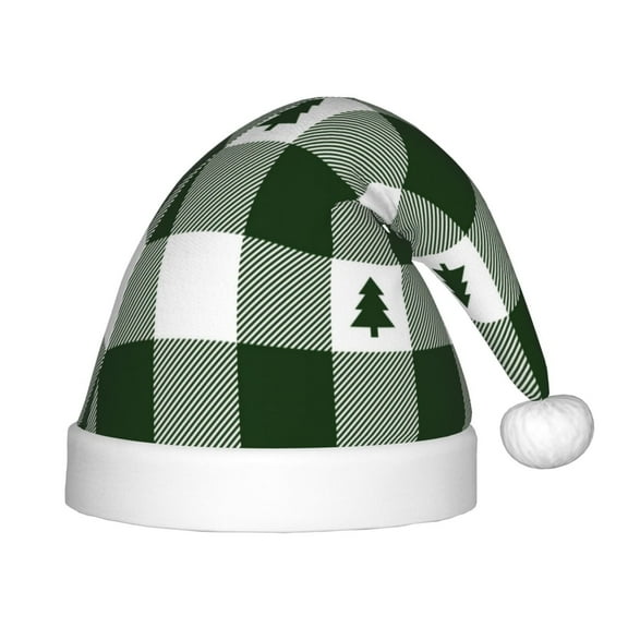 Rateoe Green White Lumberjack Plaid Santa Hat Confortable Christmas Hat for Christmas Party Favors Fit for Kids