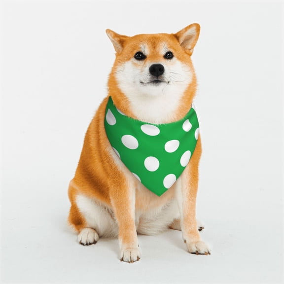 Rateoe Green And White Polka Dot Print Pet Scarf for Dogs and Cats – Stylish Reflective Design, Breathable & Durable Pet Bandana with Quick-Release Buckle-Large