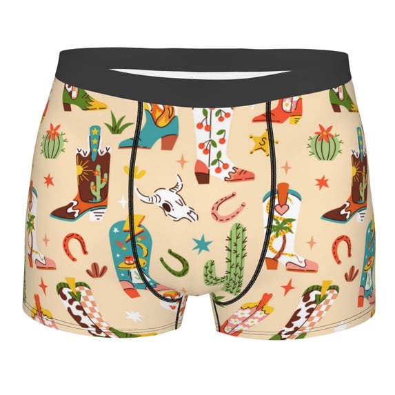 Rateoe Groovy American Western Footwear Mens Boxer Briefs Poly Spandex Performance Boxer Briefs Underwear Hem Boxer Briefs - Large