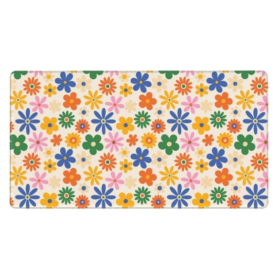 Rateoe Groovy Daisy Flowers Print Mouse Pad - Extended Large Gaming Mousepad,Non-Slip Stitched Edge,16x29.5 Inch