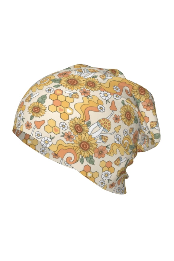 Groovy Hippie Flower Mushrooms Kids Beanie Warm Knit Beanie Hats Boys Girls Winter Hat Soft Slouchy Hats for Kids