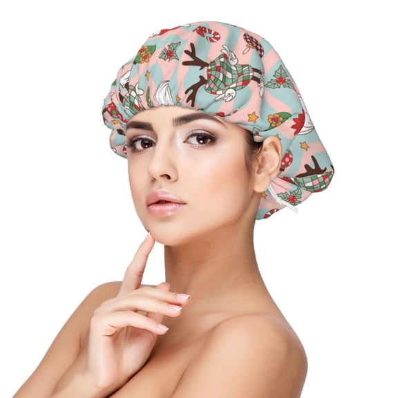 Rateoe Groovy Retro Santa Pattern Silk Satin Hair Bonnet for Sleeping, Adjustable Sleep Cap Turban for Women , Curly Straight Hair Long Large Braid