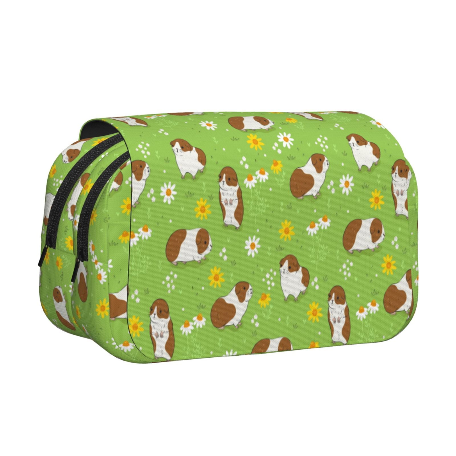 Rateoe Guinea Pigs Pattern Double Clamshell Pen Case, Storage Organizer with Two Zipper Compartments– Holds Up to 50 Pencils & Pens