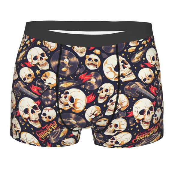 Rateoe Guitar Skull record Mens Boxer Briefs Poly Spandex Performance Boxer Briefs Underwear Hem Boxer Briefs - Medium