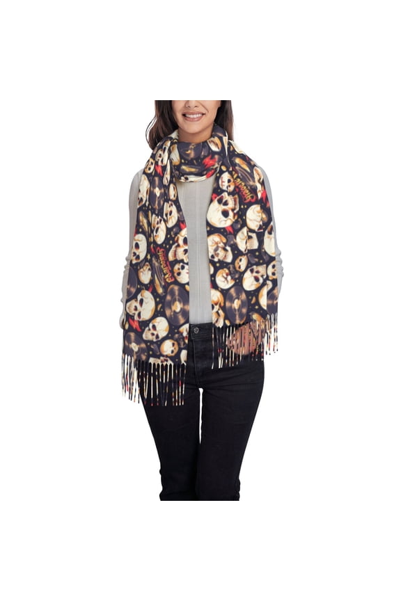 Guitar Skull record Women's Traditional Scarf Wrap Tassel Shawl Fringes Neck Head Shawl Retro Scarf