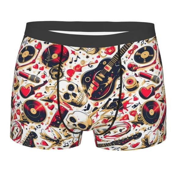 Rateoe Guitar Skull rock Mens Boxer Briefs Poly Spandex Performance Boxer Briefs Underwear Hem Boxer Briefs - Small