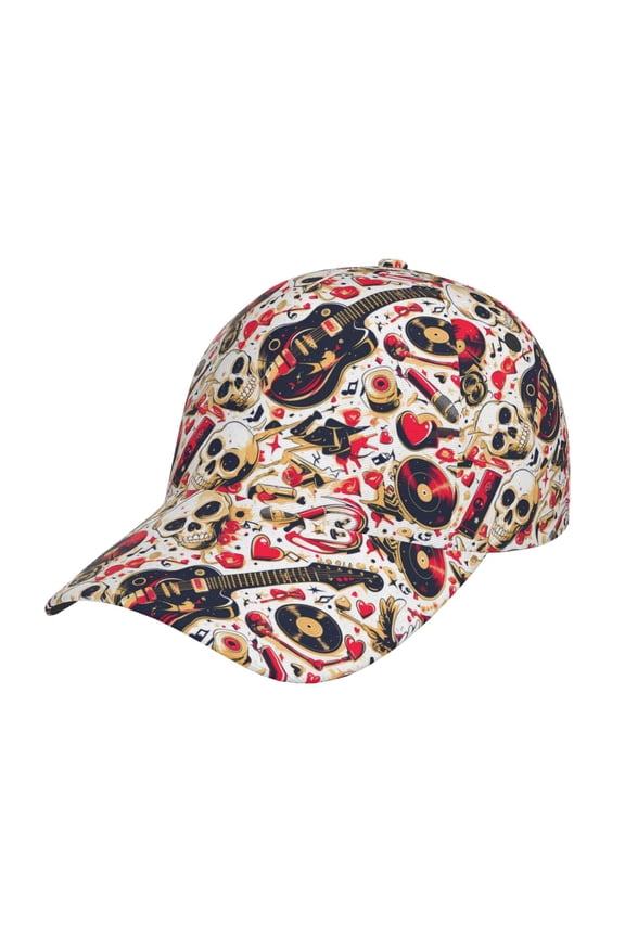 Guitar Skull rock Pattern Baseball Cap Outdoor Cap Mountain Dad Hat - Unstructured Soft Cotton Cap-Adjustable UV Protection Cap