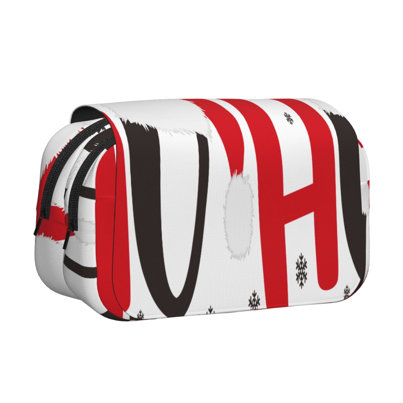 Rateoe HOHOHO Christmas Pattern Double Clamshell Pen Case, Storage Organizer with Two Zipper Compartments– Holds Up to 50 Pencils & Pens