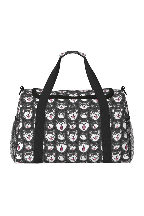 HUSKY Face Pattern Gym Bag for Women, Duffle Bag for Travel with Wet Pocket, Carry on Weekender Bags for Women, Water Resistant Travel Bag Duffel Bag