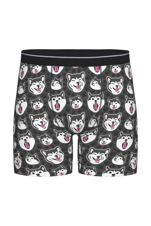 HUSKY Face Print Men’s Underwear Boxer Briefs Soft Comfortable Underwear Boxer Briefs, Long Leg Briefs,Anti-chafing Boxer Briefs