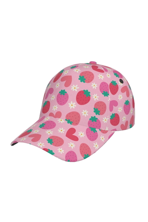 Haear Strawberry Pattern Baseball Cap Outdoor Cap Mountain Dad Hat - Unstructured Soft Cotton Cap-Adjustable UV Protection Cap