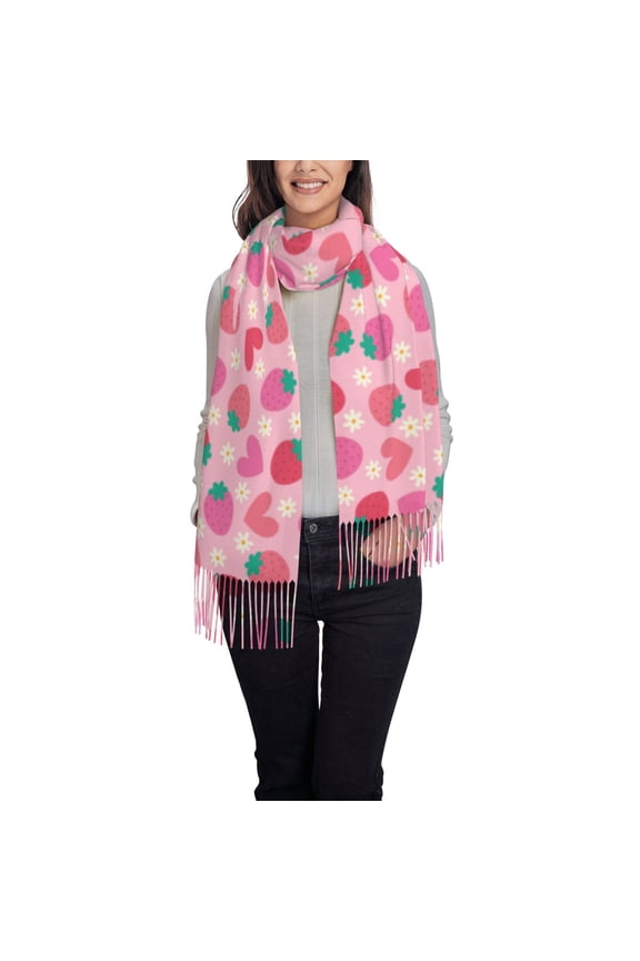 Haear Strawberry Women's Traditional Scarf Wrap Tassel Shawl Fringes Neck Head Shawl Retro Scarf