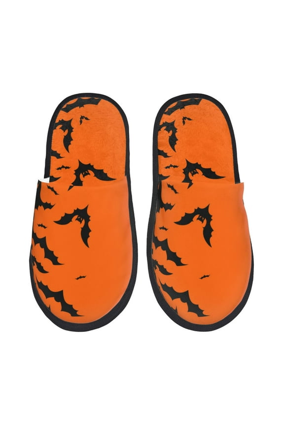 Halloween Bats Pattern Fuzzy Slippers Fuzzy Soft House Slippers Plush Furry Warm Cozy Open Toe Fluffy Home Shoes-Large