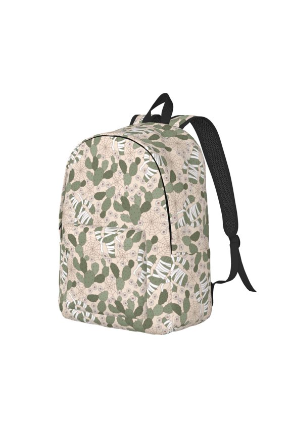 Halloween Cactus Pattern Durable Canvas Backpack for Men & Women – Stylish & Lightweight – Adjustable Straps, Multiple Pockets – Fits 15-17 Inch LaptopsMedium