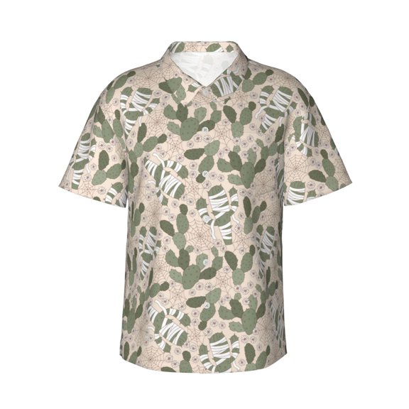 Rateoe Halloween Cactus Pattern Men’s Hawaiian Shirt – Short Sleeve Button-Down Tropical Beach Shirt, Lightweight & Breathable Casual Aloha Shirt with Pocket,3X-Large