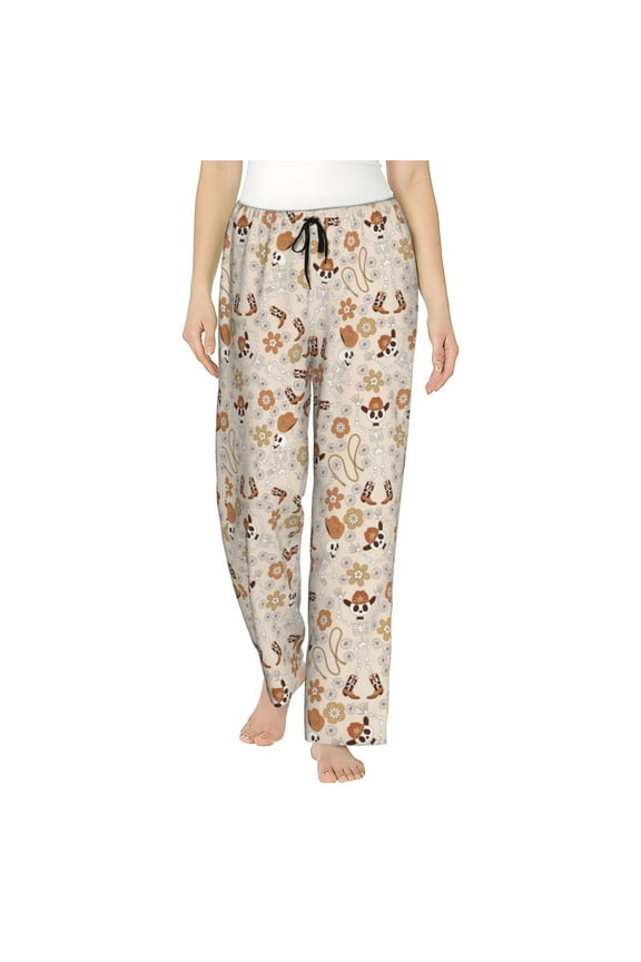 Halloween Dancing Cowboy Skeleton Pattern Women’s Ultra-Soft Comfy Pajama Lounge Pants Sleepwear,Comfortable Lounge Wear,lightweight Pajamas, Casual Home Wear-Large