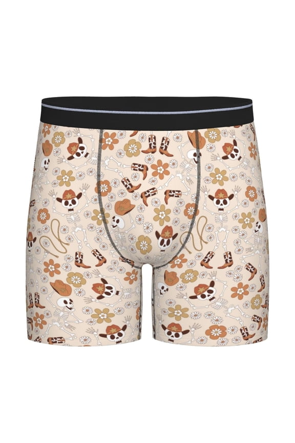 Halloween Dancing Cowboy Skeleton Print Men’s Underwear Boxer Briefs Soft Comfortable Underwear Boxer Briefs, Long Leg Briefs,Anti-chafing Boxer Briefs