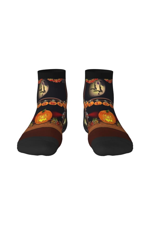 Halloween Decoration Pattern Quarter Crew Socks,Toe Seamed Ankle Socks,Cotton Cushioned Breathable Athletic Crew Sports Socks