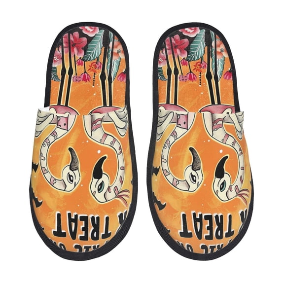 Rateoe Halloween Flamingos Pattern Fuzzy Slippers Fuzzy Soft House Slippers Plush Furry Warm Cozy Open Toe Fluffy Home Shoes-Medium