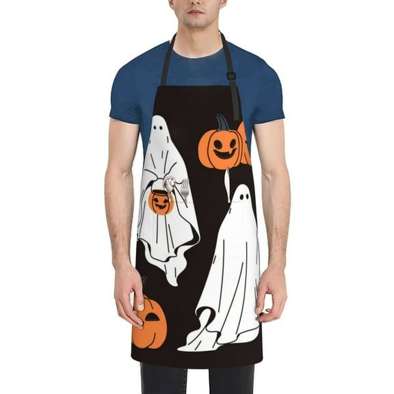 Rateoe Halloween Ghosts And Pumpkins Aprons with Pocket,Men Womens Aprons Waterproof Adjustable Cooking Aprons for Kitchen Gardening and Salon