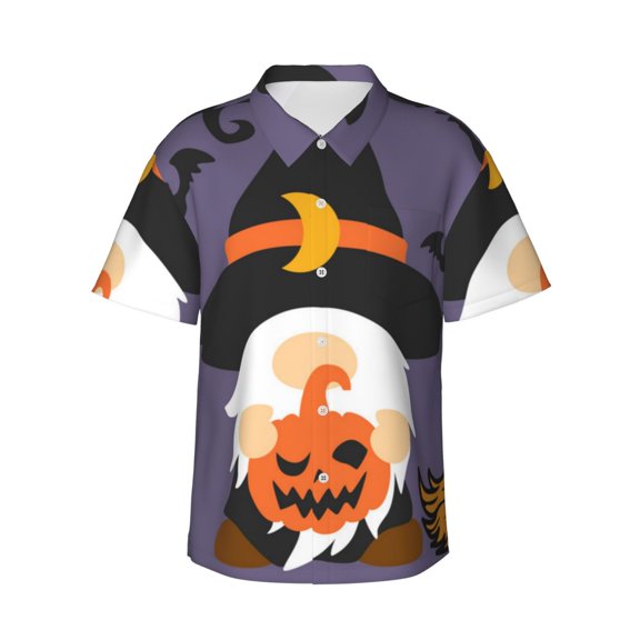 Rateoe Halloween Gnomes Pattern Men’s Hawaiian Shirt – Short Sleeve Button-Down Tropical Beach Shirt, Lightweight & Breathable Casual Aloha Shirt with Pocket,