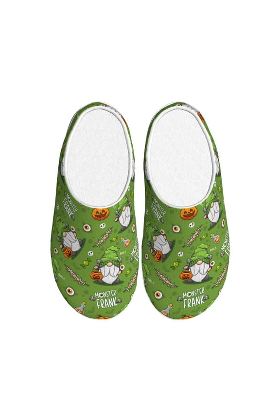 Halloween Monster Gnome Print Women's Men's Cotton Knit Slippers Lightweight Memory Foam Indoor House Shoes with Anti-Skid Sole-42/43