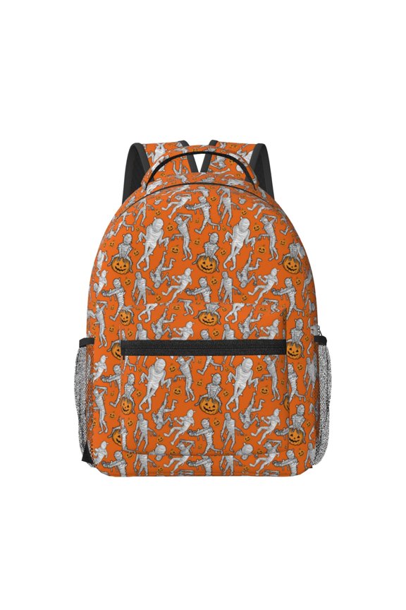 Halloween Mummy Pattern Durable Student Backpack Laptop Bag- Ergonomic Design, Waterproof Twill Fabric - Ideal for School, Travel, and Outdoor Activities