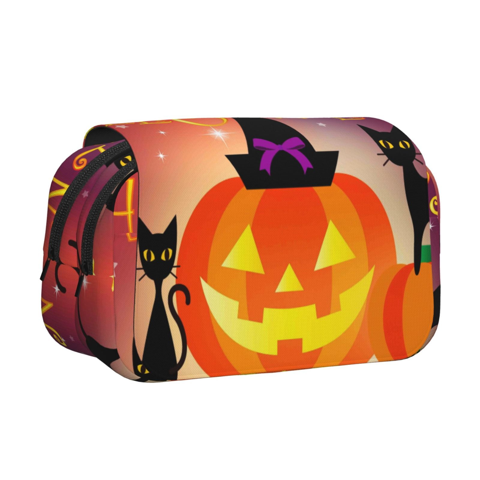 Rateoe Halloween Pattern Double Clamshell Pen Case, Storage Organizer with Two Zipper Compartments– Holds Up to 50 Pencils & Pens