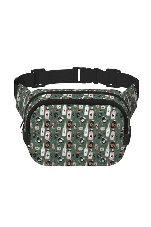 Halloween Potions Print Fanny Pack Belt Bag for Women and Men, Square Double-Layer Waterproof Waist Pack with Adjustable Strap for Hiking, Jogging, Cycling