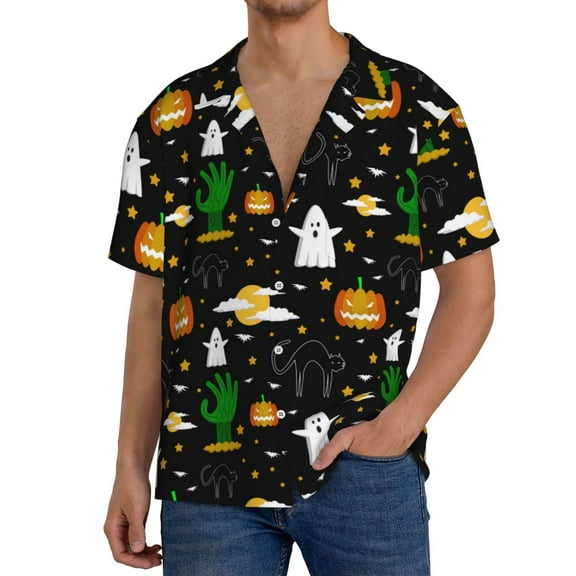 Rateoe Halloween Print Mens Front Pocket Hawaiian Shirts Casual Shirts Short Sleeve Button Down Beach Tropical Shirts-4X-Large