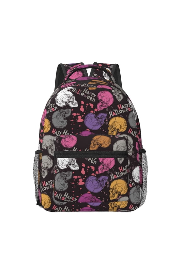 Halloween Skeleton Pattern Durable Student Backpack Laptop Bag- Ergonomic Design, Waterproof Twill Fabric - Ideal for School, Travel, and Outdoor Activities