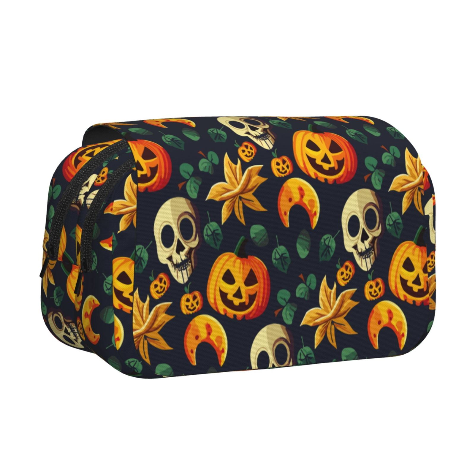 Rateoe Halloween Skull Pattern Double Clamshell Pen Case, Storage Organizer with Two Zipper Compartments– Holds Up to 50 Pencils & Pens