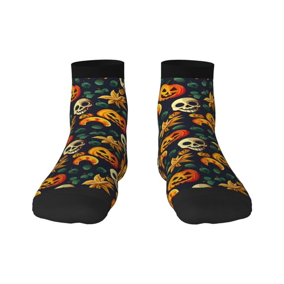 Rateoe Halloween Skull Pattern Quarter Crew Socks,Toe Seamed Ankle Socks,Cotton Cushioned Breathable Athletic Crew Sports Socks