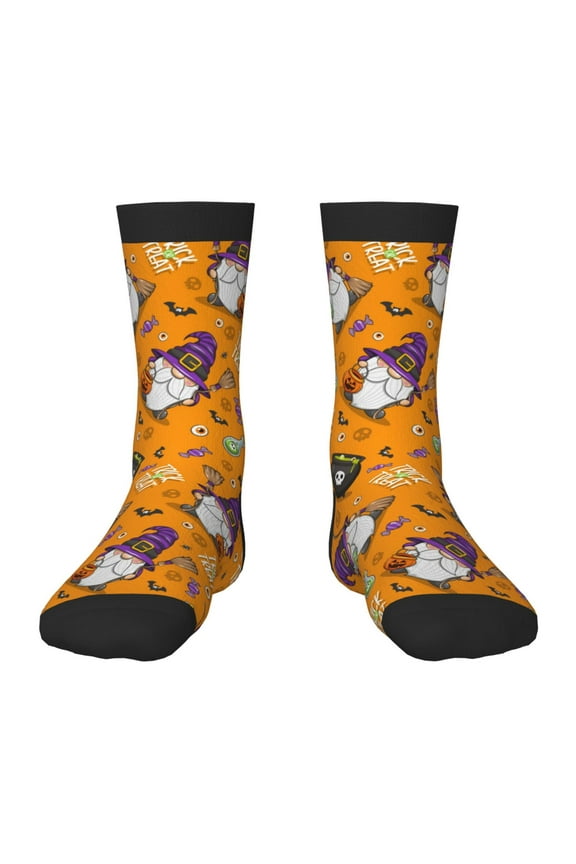 Halloween Witches Gnome Pattern Children's Socks, Socks Gifts ,kids Crew Soft Cotton Socks , Moisture-Wicking, Durable, Ideal for Daily Wear & Sports