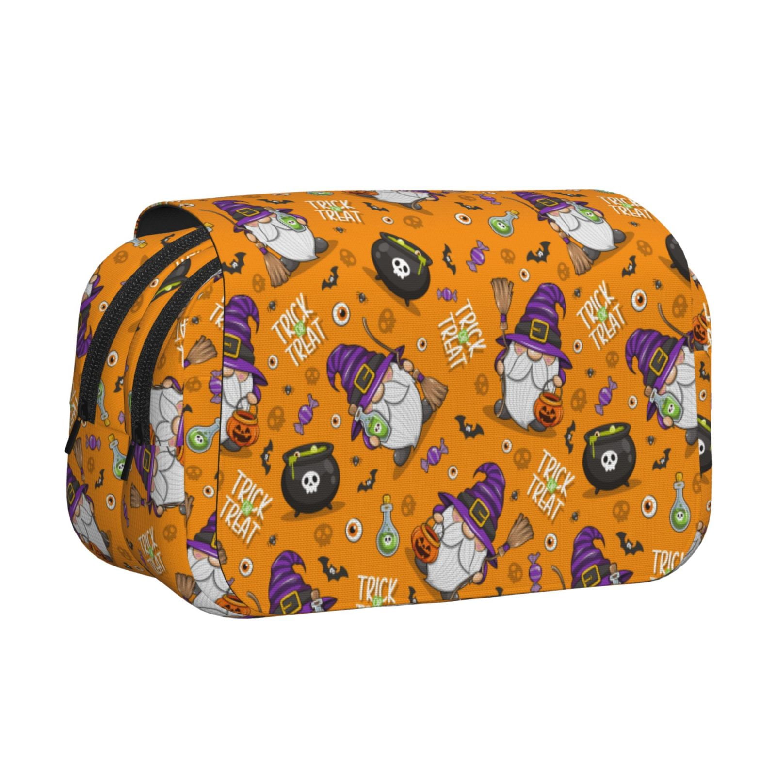 Rateoe Halloween Witches Gnome Pattern Double Clamshell Pen Case, Storage Organizer with Two Zipper Compartments– Holds Up to 50 Pencils & Pens