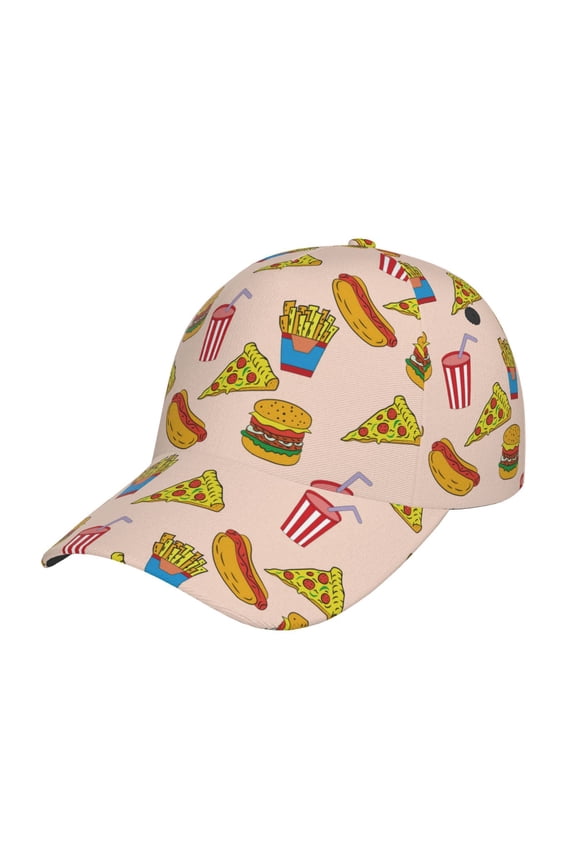 Hamburger Pizza Coke Pattern Baseball Cap Outdoor Cap Mountain Dad Hat - Unstructured Soft Cotton Cap-Adjustable UV Protection Cap