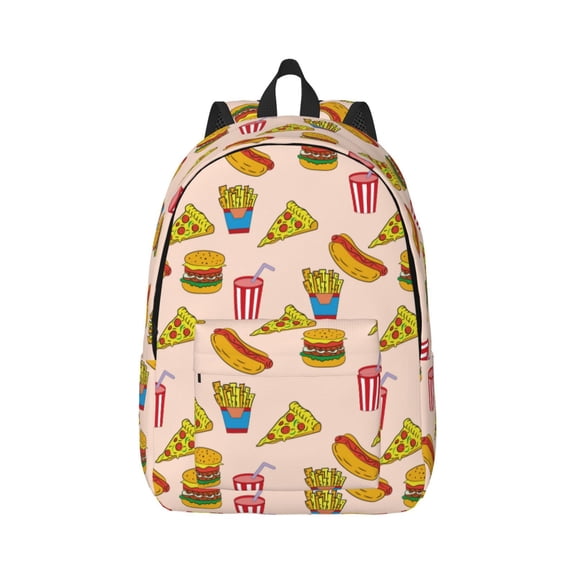 Rateoe Hamburger Pizza Coke Pattern Canvas College Laptop Backpack,Travel Daypack,Durable Rucksack Travel Notebook Bag School Backpack Book Bag for Men Women-Small