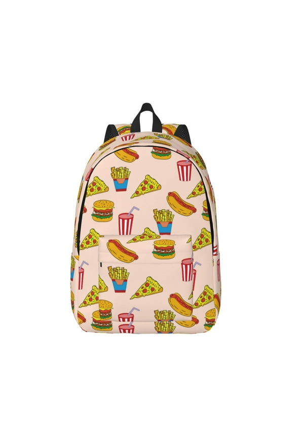 Hamburger Pizza Coke Pattern Canvas College Laptop Backpack,Travel Daypack,Durable Rucksack Travel Notebook Bag School Backpack Book Bag for Men Women-Small