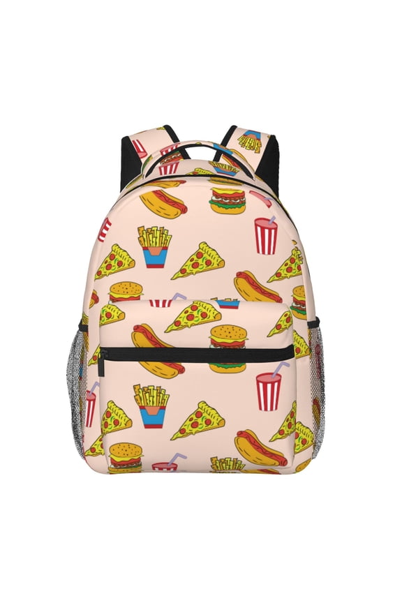 Hamburger Pizza Coke Pattern Casual Backpack for School, Work, Travel Adjustable Straps, Multiple Compartments Ergonomic Design, Fits Laptops and Tablets