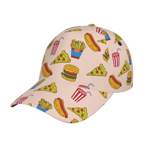 Rateoe Hamburger Pizza Coke Pattern Men’s Baseball Cap – Adjustable Curved Brim Hat, Soft Cotton Sports Cap for Outdoor, Casual, and Everyday Wear, Comfortable & Breathable