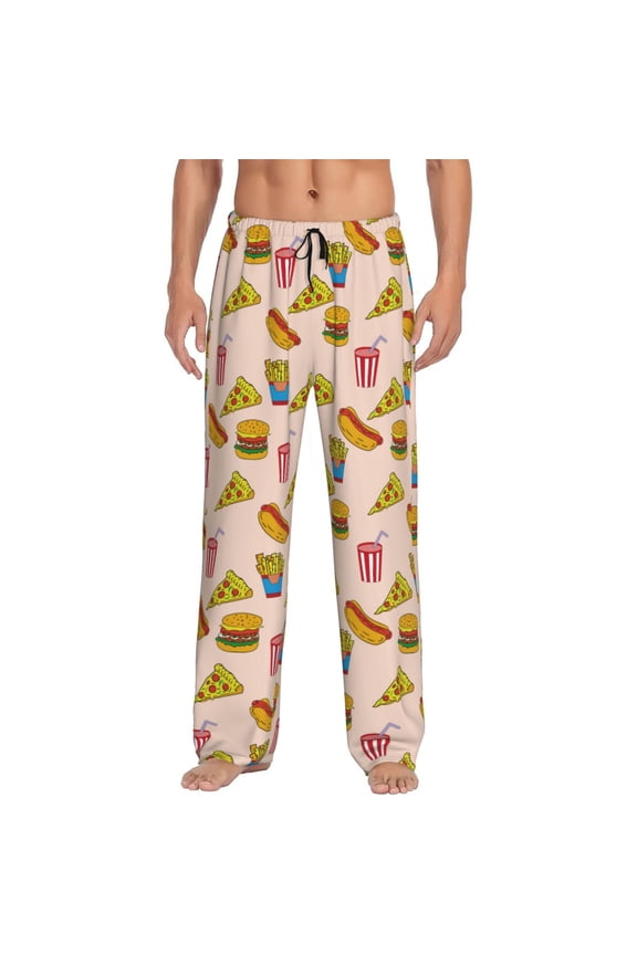 Hamburger Pizza Coke Pattern Men’s Ultra-Soft Comfy Pajama Lounge Pants Sleepwear,Comfortable Lounge Wear,lightweight Pajamas, Casual Home Wear-Large