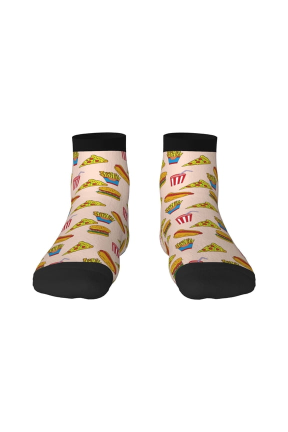 Hamburger Pizza Coke Pattern Quarter Crew Socks,Toe Seamed Ankle Socks,Cotton Cushioned Breathable Athletic Crew Sports Socks