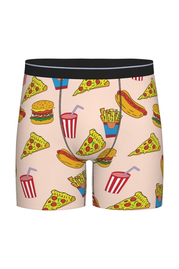 Hamburger Pizza Coke Print Men’s Underwear Boxer Briefs Soft Comfortable Underwear Boxer Briefs, Long Leg Briefs,Anti-chafing Boxer Briefs