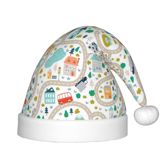Rateoe Hand Drawn Cars Trucks Buses And Roads Santa Hat Confortable Christmas Hat for Christmas Party Favors Fit for Kids