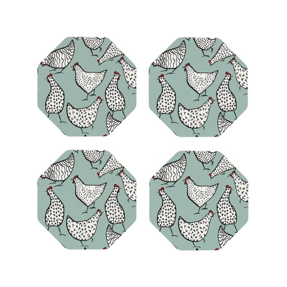 Rateoe Hand Drawn Chickens Drawing Drink Coasters Set of 4 Leather Coasters Spill Protection for Table Desk,Durable and Non Slip Leather Coaster ,4 Inches Drink Mats-Octagon