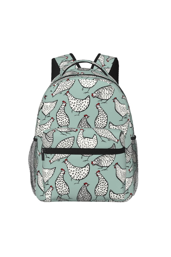 Hand Drawn Chickens Pattern Casual Backpack for School, Work, Travel Adjustable Straps, Multiple Compartments Ergonomic Design, Fits Laptops and Tablets